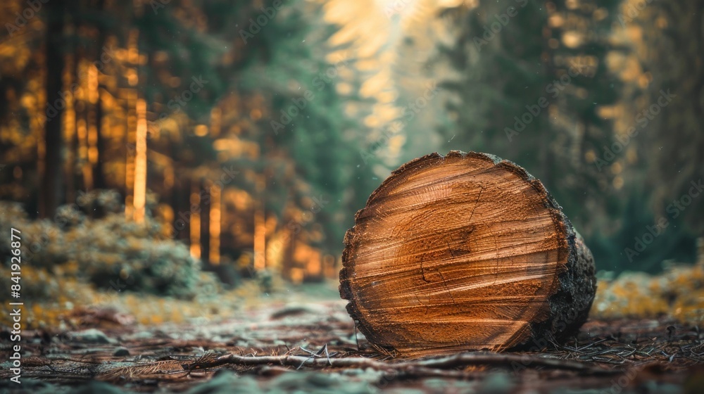 Aufkleber fallen tree log in forest clearing. generative ai