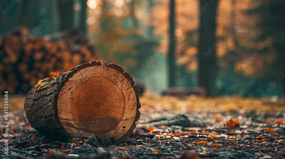 Aufkleber fallen tree log in forest clearing. generative ai