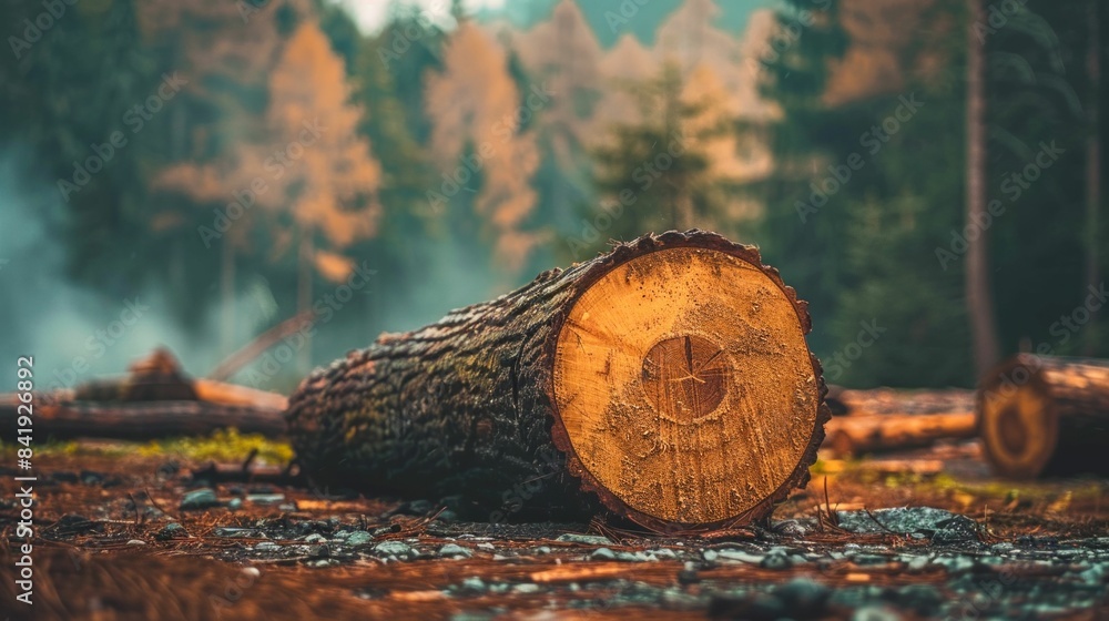Aufkleber fallen tree log in forest clearing. generative ai