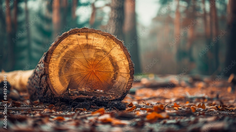 Aufkleber fallen tree log in forest clearing. generative ai