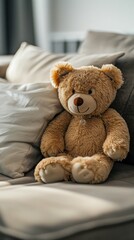 Cozy Teddy Bear on Sofa. Generative ai