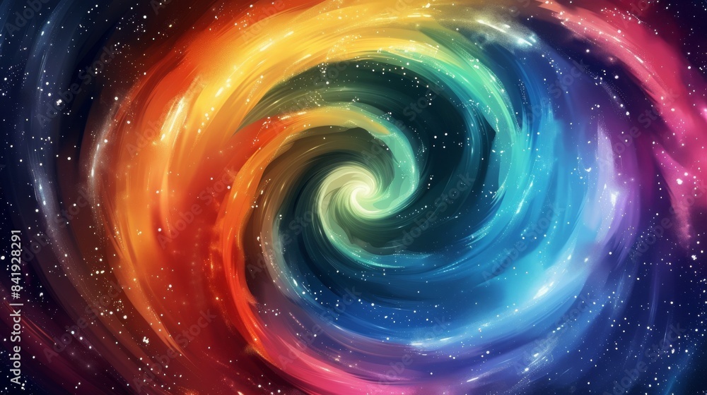 Poster colorful spiral galaxy with stars in outer space, cosmic abstract background. astronomy and space ex