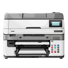 Modern Flat Design Printer with Simple Lines on Transparent Background - Front View