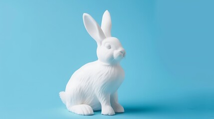 Obraz premium Cute sitting rabbit made of white plasticine on a blue background