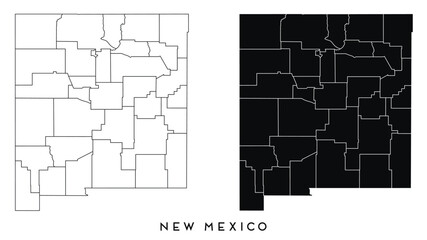 New Mexico state map of regions districts vector black on white and outline