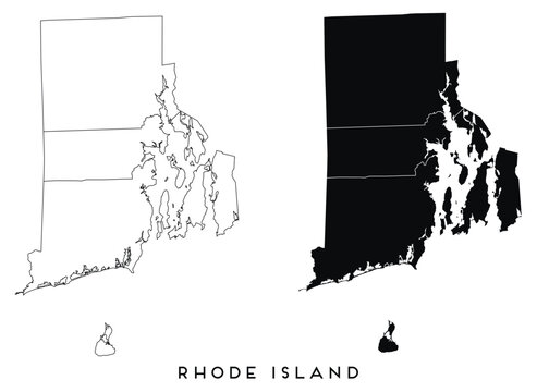 Rhode Island state map of regions districts vector black on white and outline
