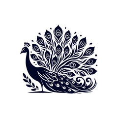 Peacock silhouette Clip art isolated vector illustration on white background
