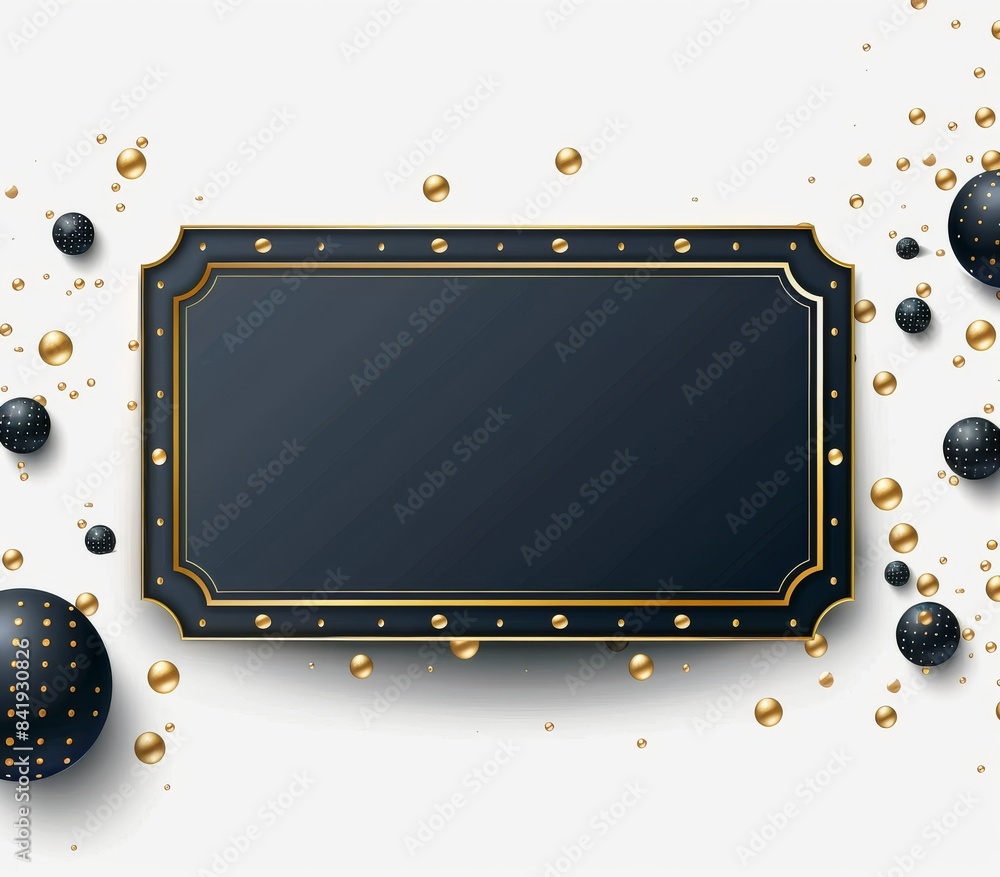 Poster elegant black rectangular label with golden borders and abstract circles