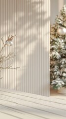Photorealistic New Year Scene with Stylish Green and White Decorations in a Modern Minimalist Room
