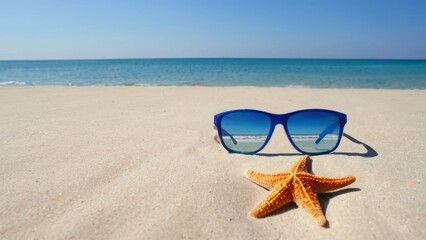 Sunny beach day with a starfish in sunglasses illustration