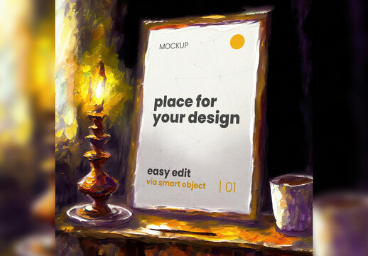 Simple Candle Light Frame Poster Mockup Brush Strokes Painted Illustrated Generative Ai