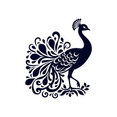 Peacock silhouette Clip art isolated vector illustration on white background