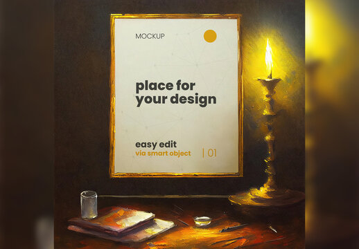 Simple Candle Light Frame Poster Mockup Illustrated Generative Ai