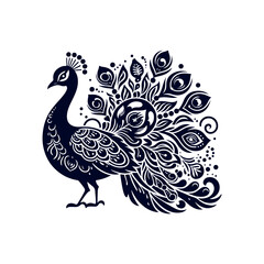 Peacock silhouette Clip art isolated vector illustration on white background