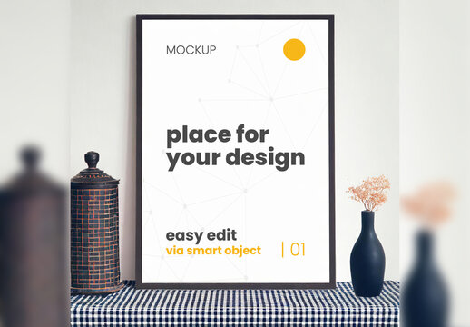 Simple Cute Square Table Cloth Scene Poster Frame Mockup Generative Ai