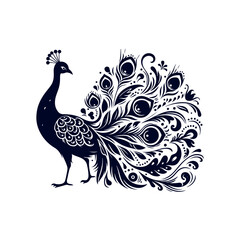 Peacock silhouette Clip art isolated vector illustration on white background
