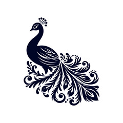 Peacock silhouette Clip art isolated vector illustration on white background