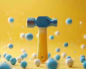 Vibrant Labor Day Concept with Floating Tools and Minimalist Yellow Background, Hammer and Door Shape