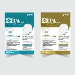 Corporate flyer template, two color scheme layout vector design.