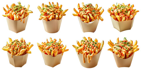 Set of Kimchi Fries With Sriracha Mayo isolated on transparent png background. Generative ai