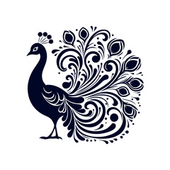 Peacock silhouette Clip art isolated vector illustration on white background