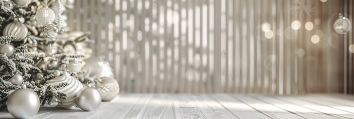 Festive Christmas Atmosphere with Elegant White and Green Decorations in a Minimalist Styled Room