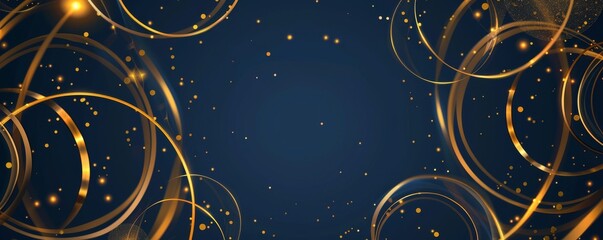 Elegant blue background with golden circles and light effects creating a magical atmosphere