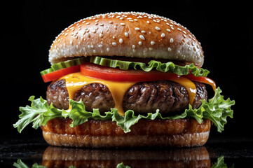 hamburger on black background