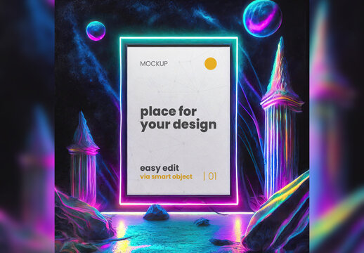 Single page frame poster Mockup Consciousness dimension landscape colorful background 05 Generative Ai
