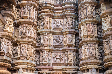 Khajuraho Temples known for erotic stone sculptures with intricate craftsmanship and fine details