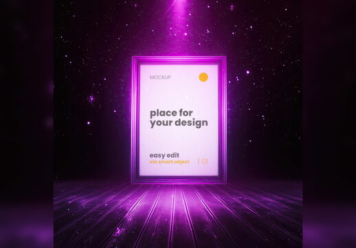 Single page frame poster Mockup neon vaporwave synthwave 01 Generative Ai