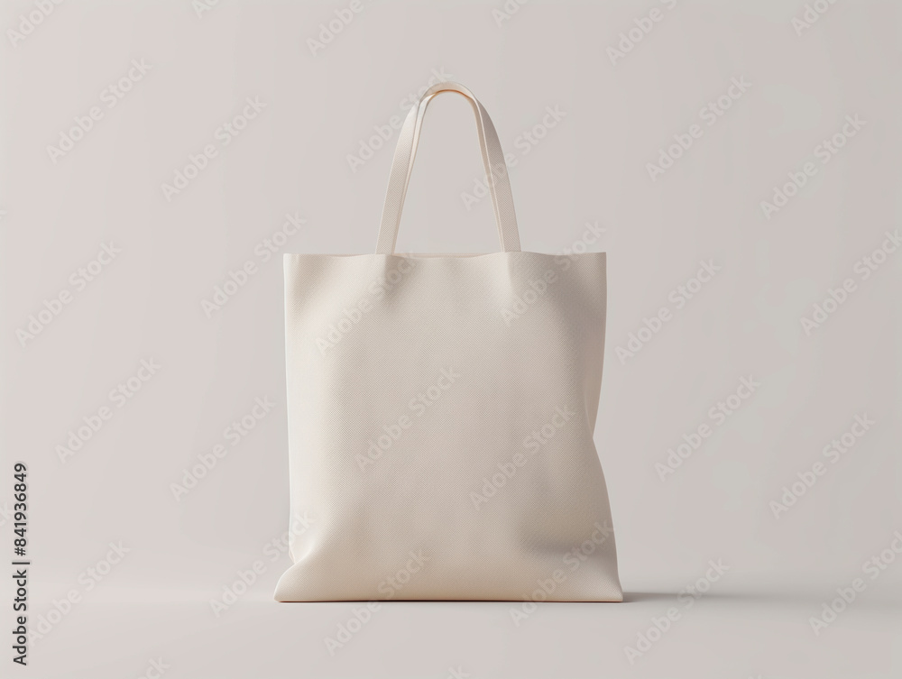 Poster an empty, plain tote bag in a light, minimalistic design on a blank background, perfect for design m