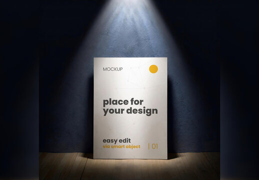 Single page on a dark wall spot light mockup 03 Generative Ai