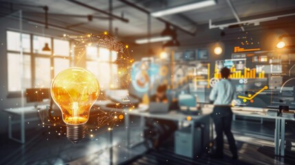 Fototapeta premium Innovative Business Concepts with Light Bulb and Brain Visualization. Generative ai.