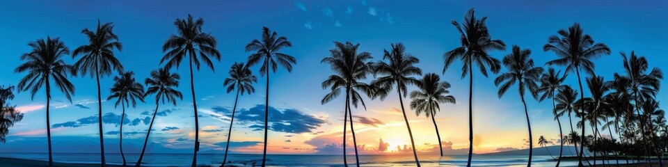 Obraz premium Breathtaking Tropical Sunset with Silhouetted Palm Trees - Idyllic Evening Landscape Photography