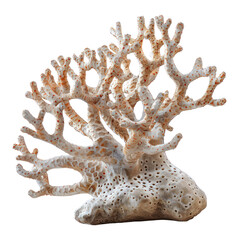 Obraz premium Close-up of a beautiful white coral specimen showcasing intricate details, isolated on a white background perfect for marine and nature themes.