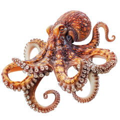 Fototapeta premium Highly detailed 3D rendered octopus with vibrant colors and intricate textures, showcasing its tentacles and unique patterns in a realistic style.