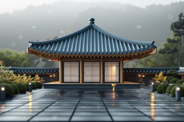 Fototapeta premium A traditional Korean hanok with a tiled roof