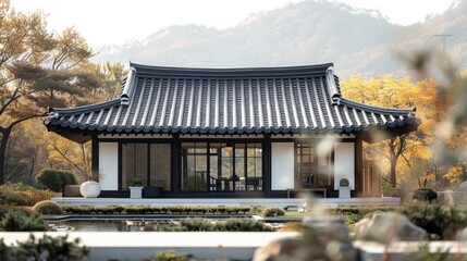  A traditional Korean hanok with a tiled roof