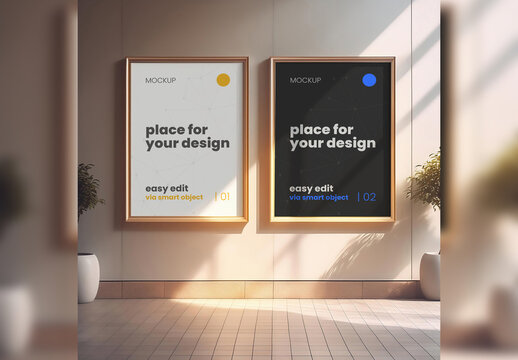 Two Poster Gallery Frame Mockup with Plants 03 Generative Ai