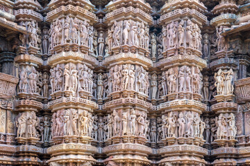 Khajuraho Temples known for erotic stone sculptures with intricate craftsmanship and fine details