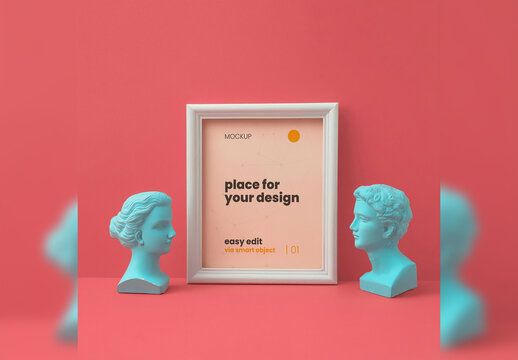 Woman and Man Bust Artistic Frame Mockup Generative Ai