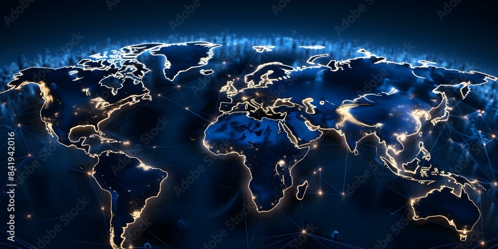 Poster global business network a world map with interconnected points and lines. concept global business ne