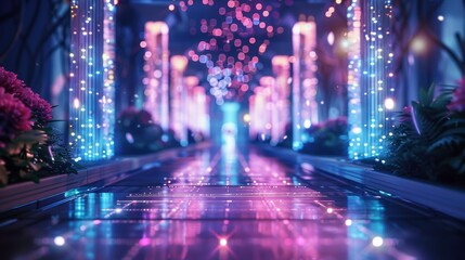 Obraz premium Focused image of an advanced wedding planner with holographic wedding timelines and AI-generated reminders