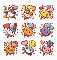 Obraz premium Kawaii Candy printable stickers vector illustration set