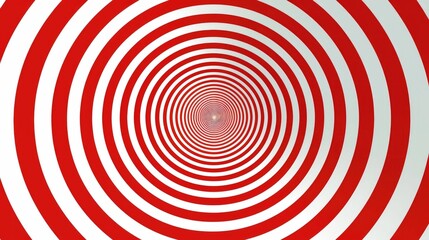 Red and white concentric circles create a mesmerizing spiral pattern, invoking a sense of motion and depth in a hypnotic design.