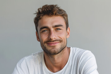 Obraz premium A close up portrait of a young man with a subtle smile