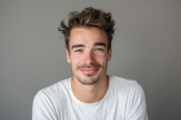 Obraz premium A close up portrait of a young man with a subtle smile