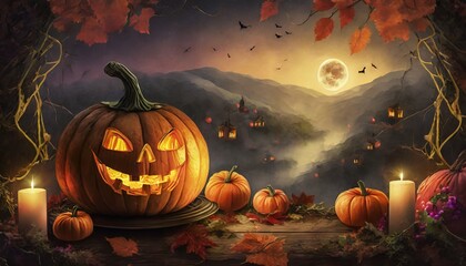 Naklejka premium halloween background with pumpkin