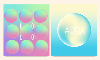 Abstract gradient circle backgrounds feature holographic, iridescent shapes with vibrant, liquid-like color blends. Perfect for covers, posters, flyers, business cards, and social media